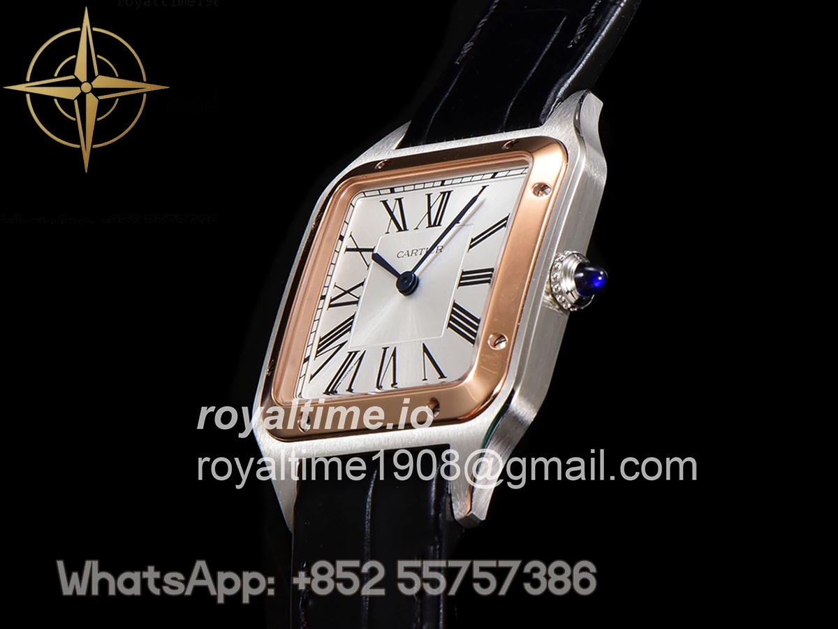 Cartier Santos-Dumont (Large) Silver Dial in Steel/Rose Gold on Black Leather Strap Ref. W2SA0011 - Image 7