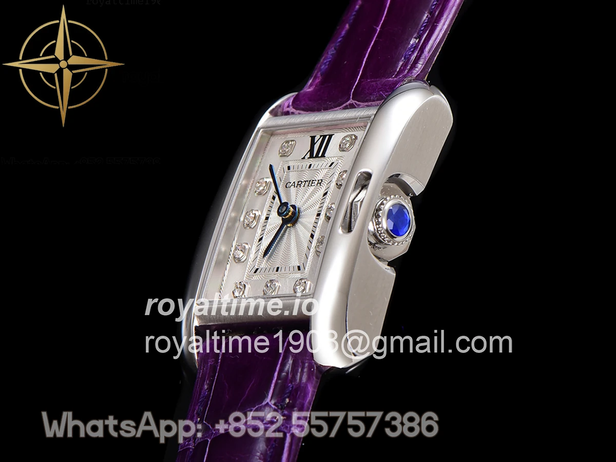 Cartier Tank Anglaise 30.2mm White Dial with Diamond Marker in Steel on Leather Strap - Image 7