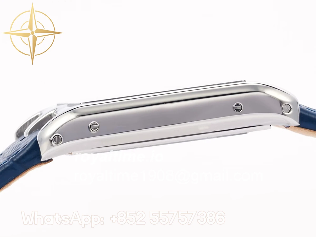 Cartier Tank Asymetrique Watch on Steel in Blue Leather Strap - Image 7