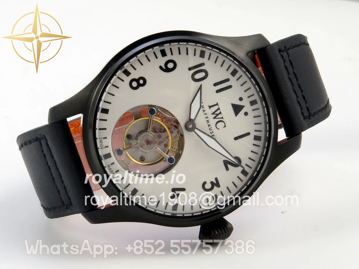IWC Big Pilot 43 Tourbillon PVD RMSF Whtie Dial on Black Leather Strap - Image 7