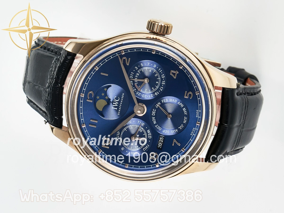 IWC IW5033 Portugieser Perpetual Calendar RG V9F White Dial on Black Leather Strap A52610 - Image 7