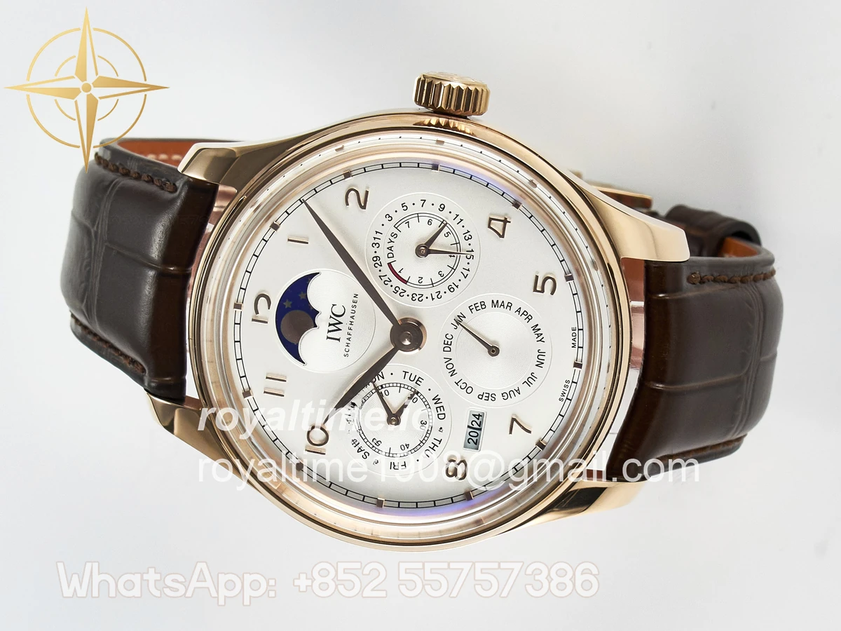 IWC IW5033 Portugieser Perpetual Calendar RG V9F White Dial on Brown Leather Strap A52610 - Image 7
