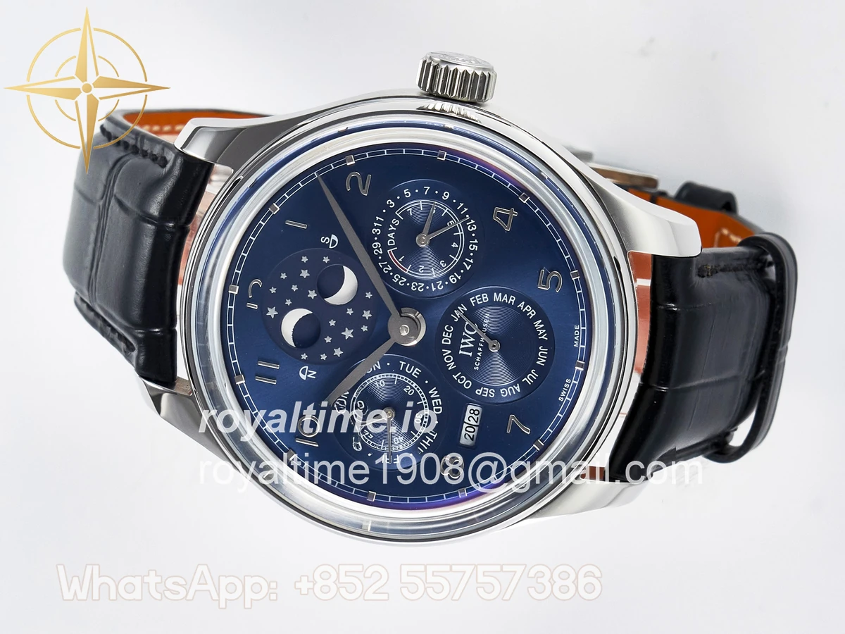 IWC IW5034 Portugieser Perpetual Calendar SS V9F Blue Dial on Black Leather Strap A52610 - Image 7