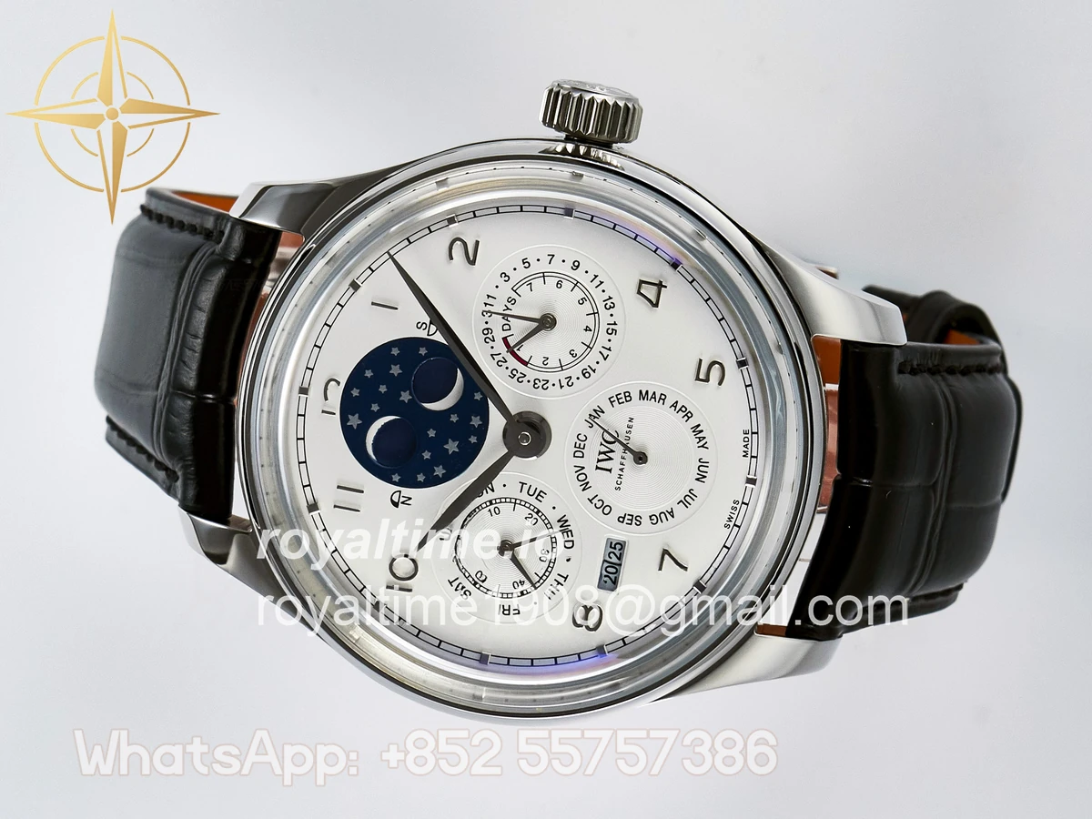 IWC IW5034 Portugieser Perpetual Calendar SS V9F White Dial on Black Leather Strap A52610 - Image 7