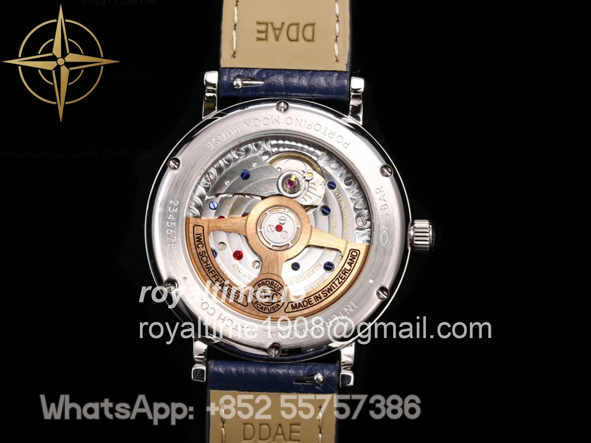 IWC Portofino IW6596 Automatic Moon Phase 37 Blue Dial on Blue Leather Strap - Image 7