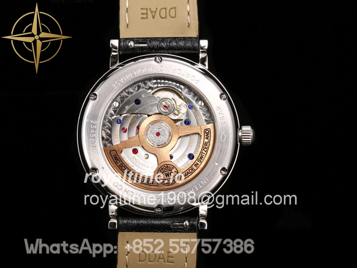 IWC Portofino IW659601 Automatic Moon Phase 37 White Dial on Black Leather Strap - Image 7