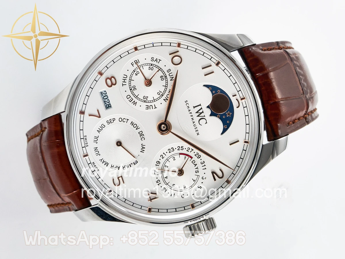 IWC Portugieser Perpetual Calendar SS 5033 APSF White Dial on Brown Leather Strap A52610 - Image 7