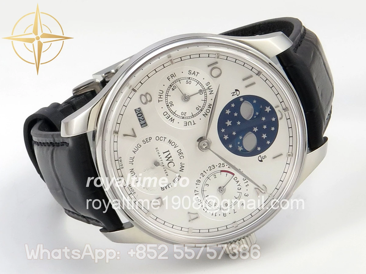 IWC Portugieser Perpetual Calendar SS 5033 APSF White/SS Dial on Black Leather Strap A52610 - Image 7
