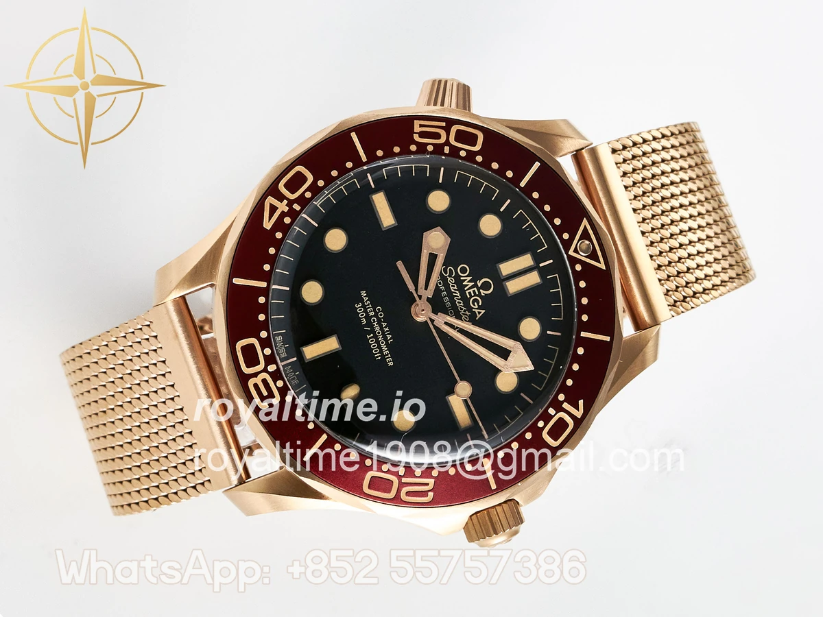 Omega Seamaster 300M Diver Rose Gold VSF Black Dial on Mesh Bracelet A8806 - Image 7