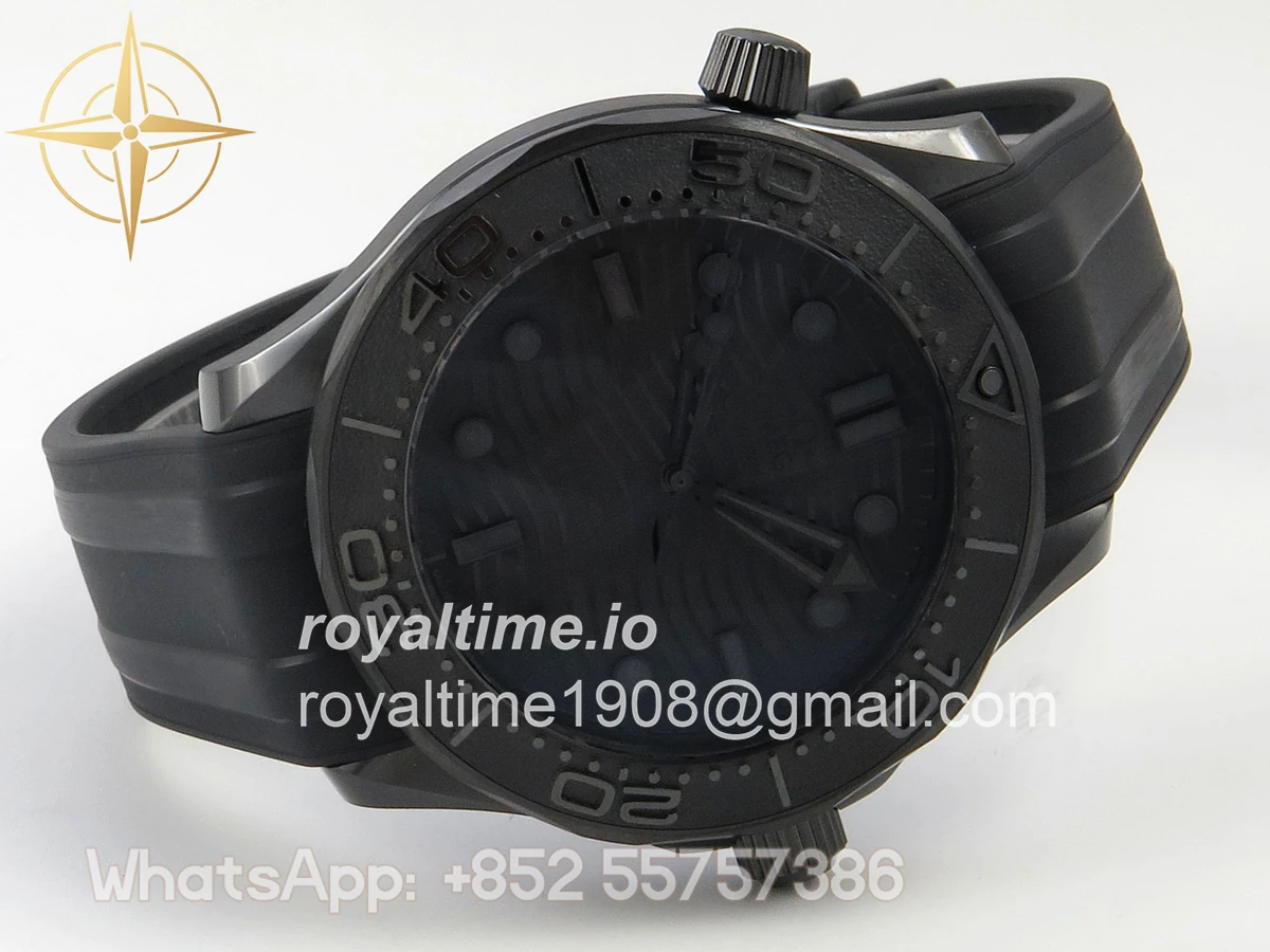 Omega Seamaster Diver 300M Black Ceramic Bezel ORF All Black Dial On Black Rubber Strap OR8806 - Image 7