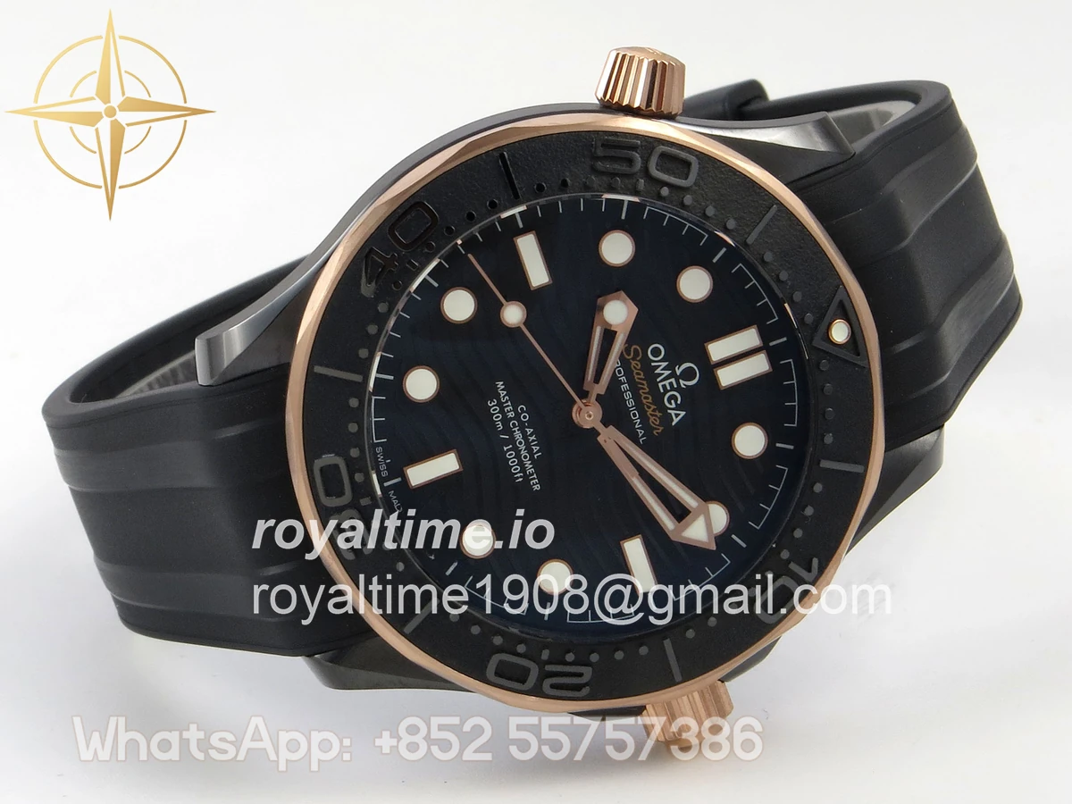 Omega Seamaster Diver 300M Black Ceramic Bezel RG ORF Black Dial On Black Rubber Strap OR8806 - Image 7