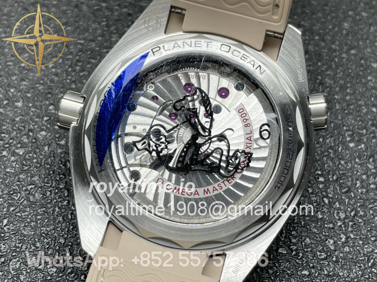 Omega Seamaster Planet Ocean 600M 43.5mm Steel Beige Dial on Rubber Strap - Image 7
