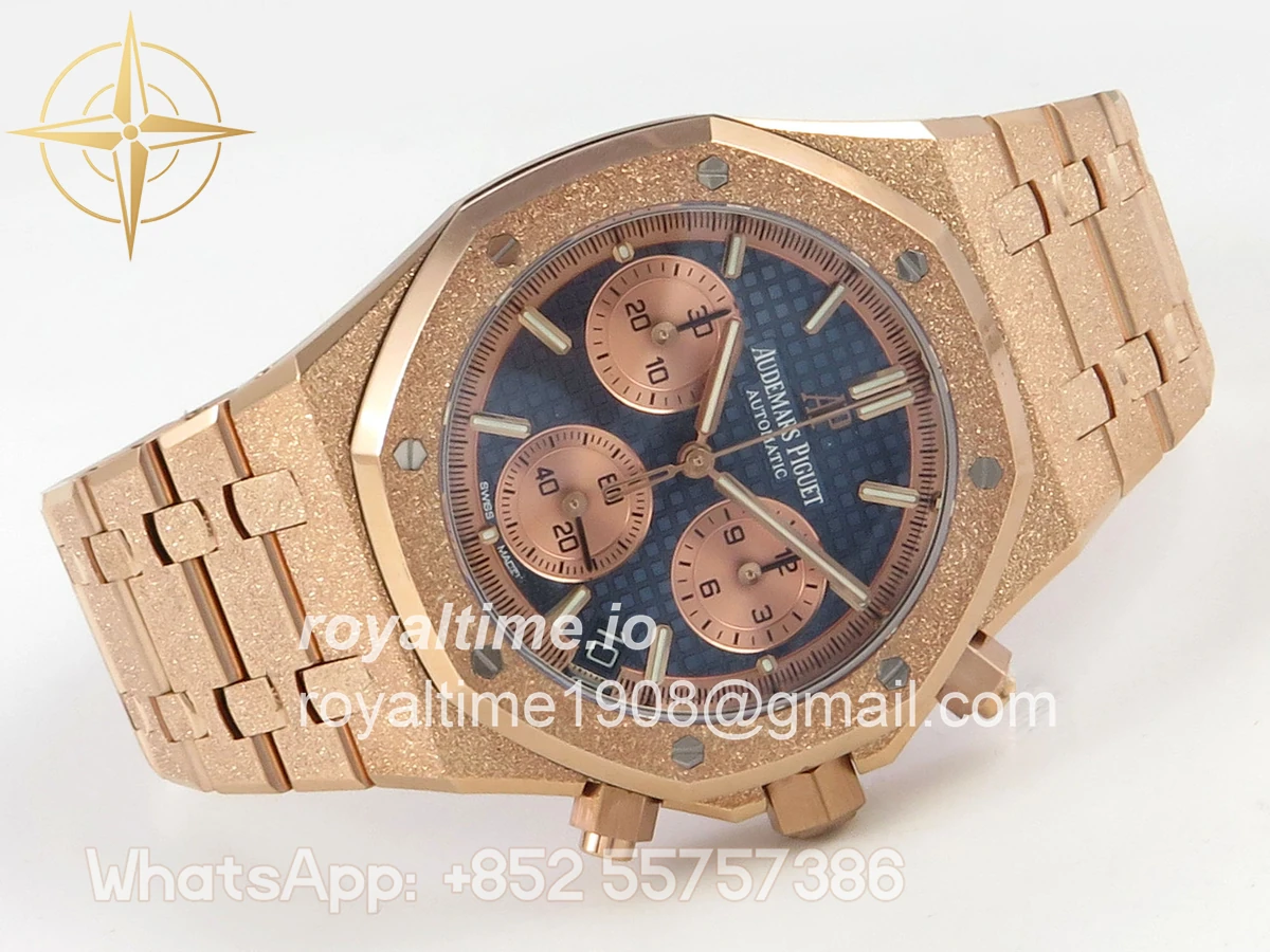 Audemars Piguet Royal Oak Chrono 26240 Frosted RG DDF Blue Dial on RG Bracelet DD4401 - Image 7