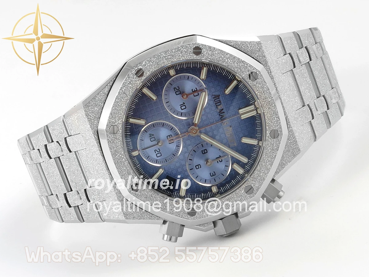 Audemars Piguet Royal Oak Chrono 26240 Frosted SS DDF Ice Blue Dial on Bracelet DD4401 (SW Dial) - Image 7