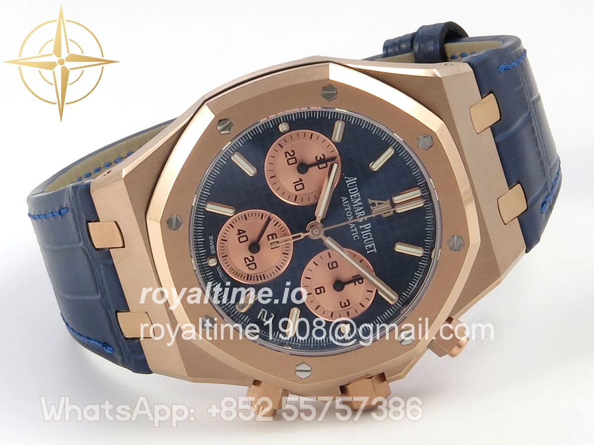 Audemars Piguet Royal Oak Chrono 26240 RG DDF Blue/RG Dial on Blue Leather Strap DD4401 (SW Dial) - Image 7