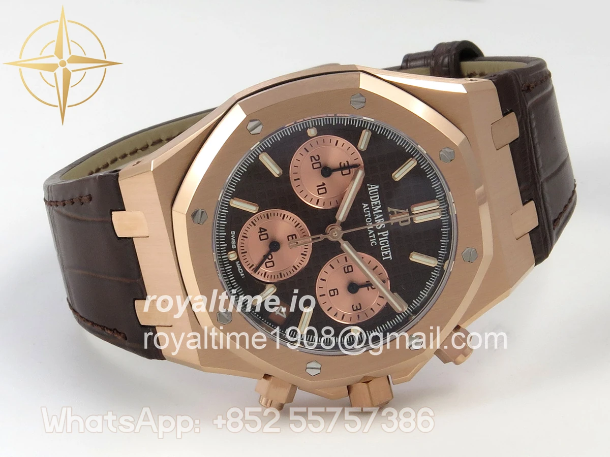 Audemars Piguet Royal Oak Chrono 26240 RG DDF Brown Dial on Brown Leather Strap DD4401 Gain Weight (SW Dial) - Image 7