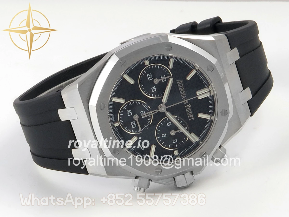 Audemars Piguet Royal Oak Chrono 26240 SS DDF Blue Dial on Black Rubber Strap DD4401 (SW Dial) - Image 7