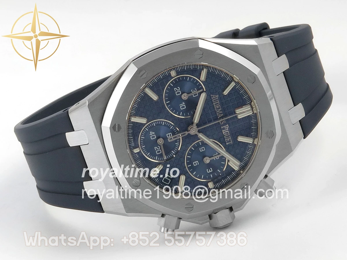 Audemars Piguet Royal Oak Chrono 26240 SS DDF Blue Dial on Blue Rubber Strap DD4401 (SW Dial) - Image 7