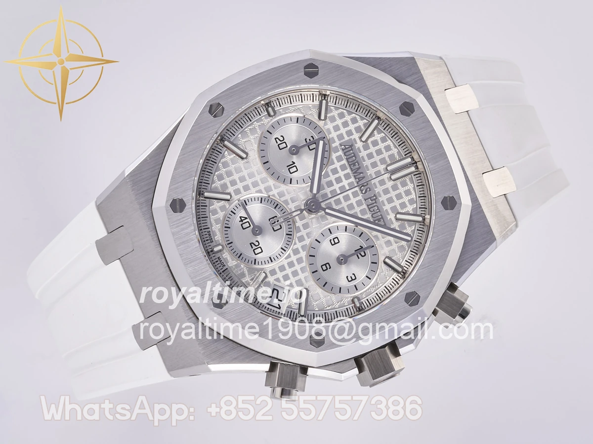 Audemars Piguet Royal Oak Chrono 26240 SS DDF Silver Dial on White Rubber Strap DD4401 (50th Anniversary) - Image 7