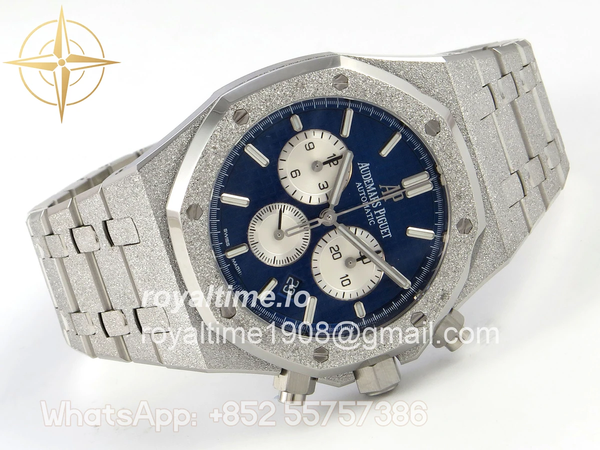 Audemars Piguet Royal Oak Chrono 26331 Frosted SS APSF Blue/White Dial on Bracelet A2385 - Image 7