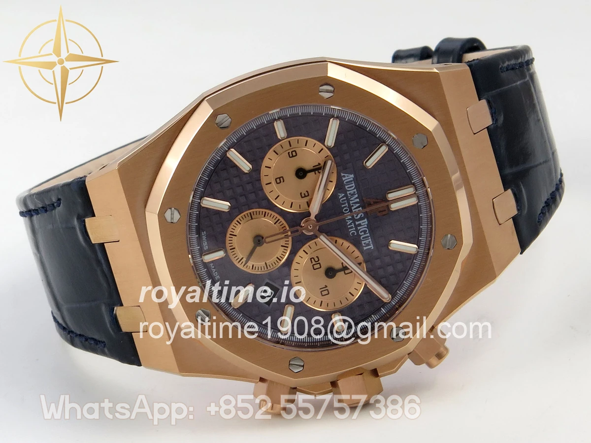 Audemars Piguet Royal Oak Chrono 26331 RG APWF Blue/RG Dial on Brown Leather Strap A2385 - Image 7