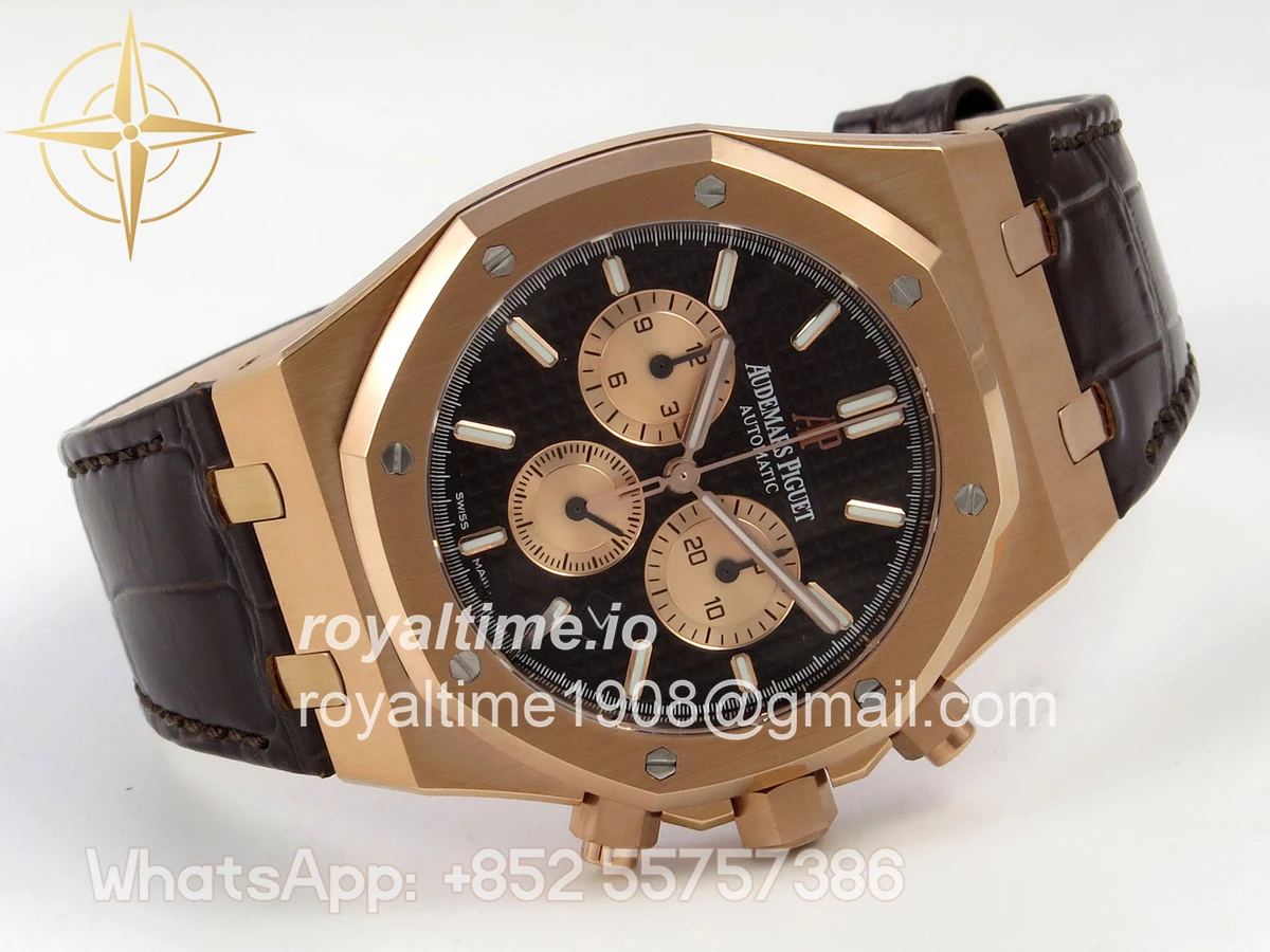 Audemars Piguet Royal Oak Chrono 26331 RG APWF Brown/RG Dial on Brown Leather Strap A2385 - Image 7