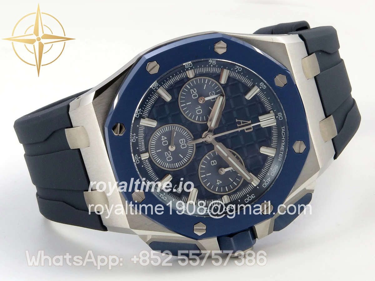 Audemars Piguet Royal Oak Offshore 43mm 26420 Ceramic Bezel SS DDF Blue Dial On Blue Rubber Strap DD4401 - Image 7