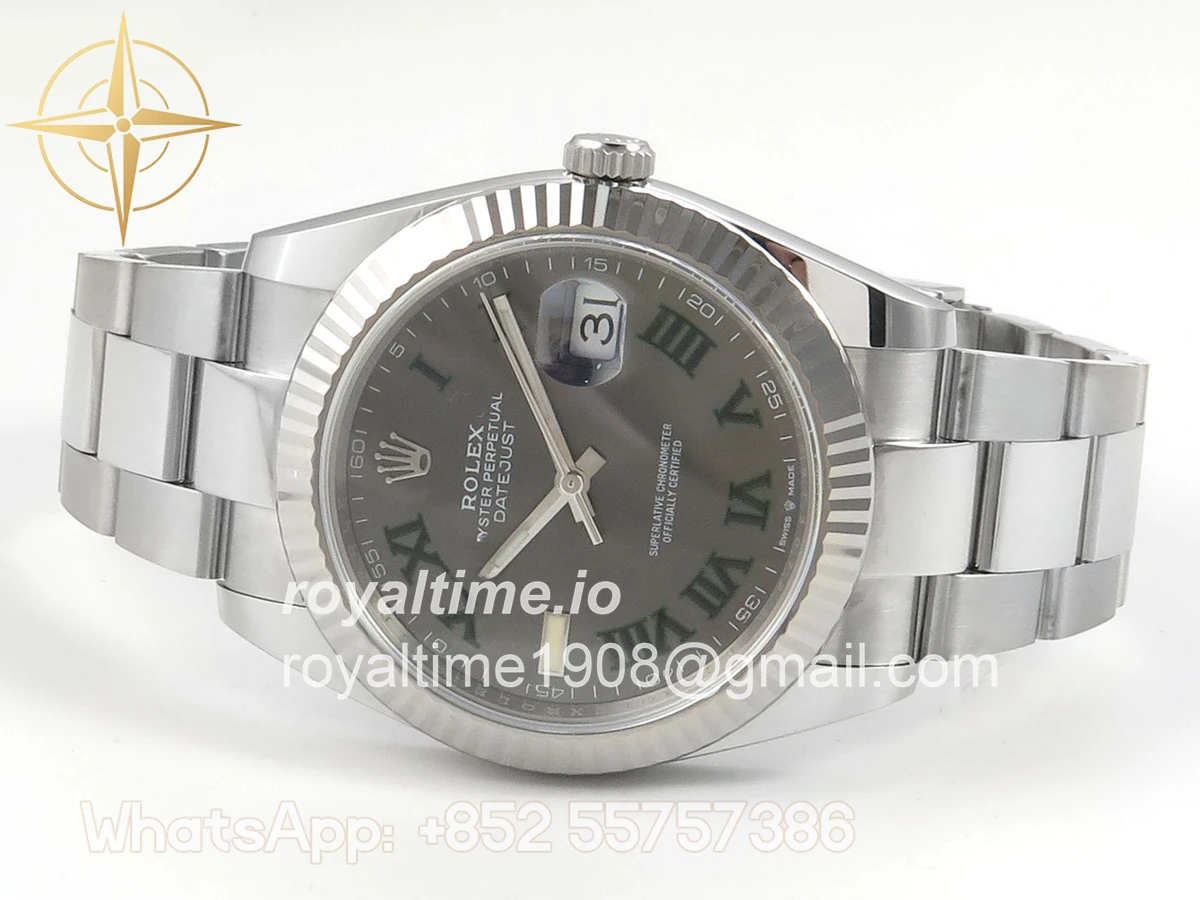 Rolex DateJust 41 126334 904L SS SCF Gray Dial Green Roman on Oyster Bracelet VR3235 - Image 8