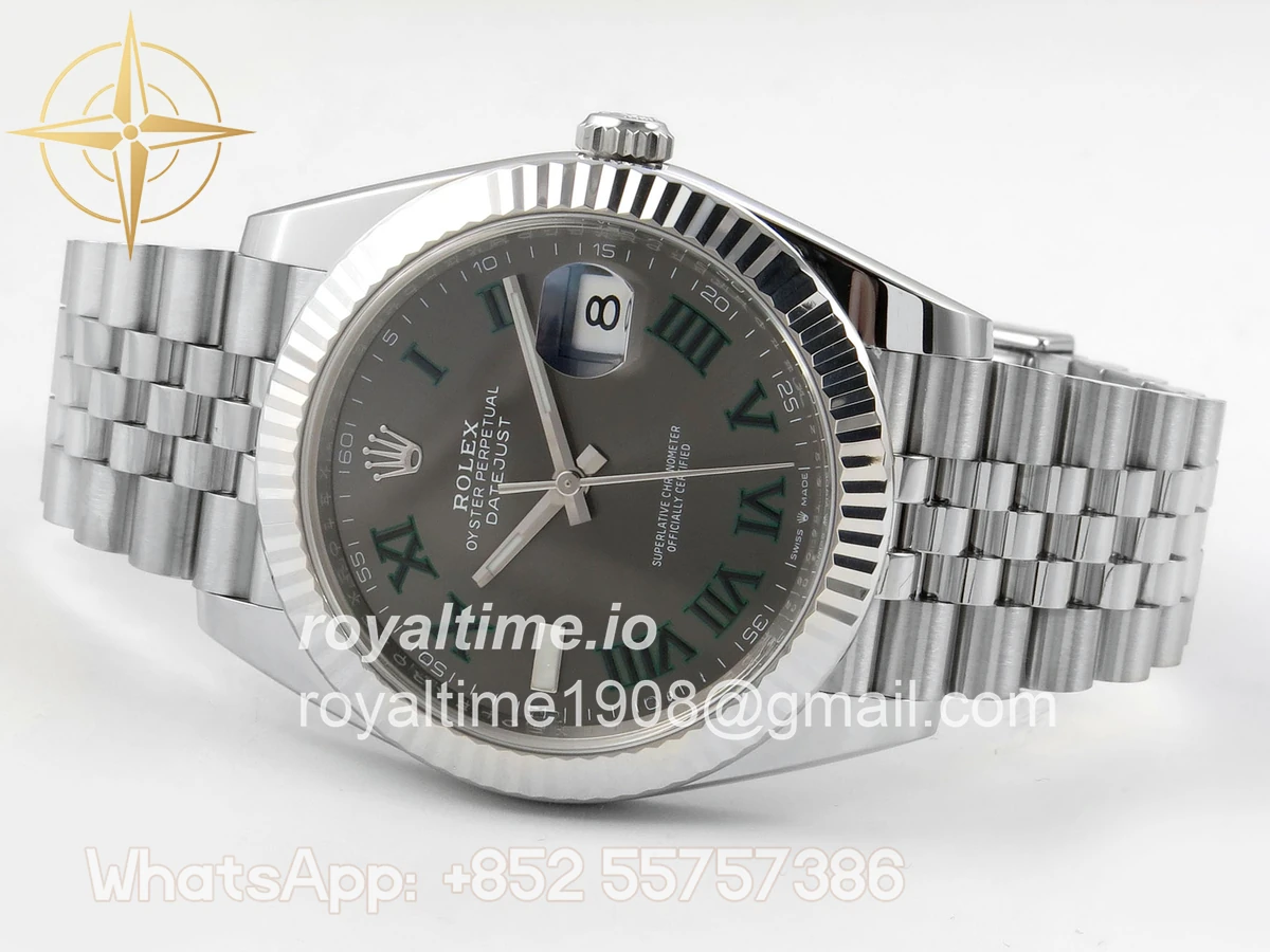Rolex DateJust 41 126334 Clean Plus Gray Dial Green Roman on Jubilee Bracelet JH3235 (Free Sprung) Weighted 133g - Image 8