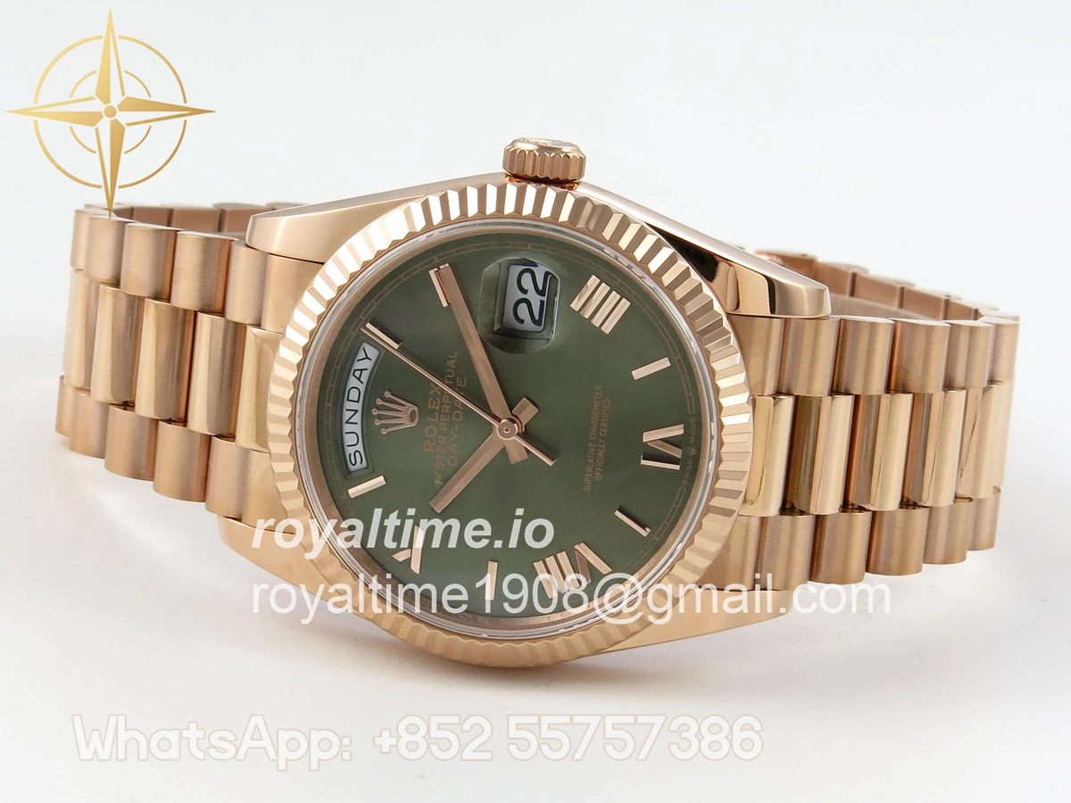 Rolex Day Date 36 RG QF 904L Steel Green Roman Dial on President Bracelet A2836 V3 - Image 8