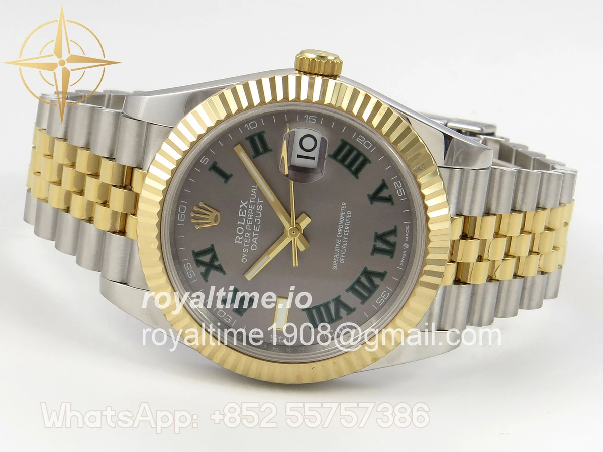 Rolex DateJust 41 126333 QF 904L Steel Gray Dial Green Roman on SS/YG Jubilee Bracelet QF3235 (145g) - Image 8