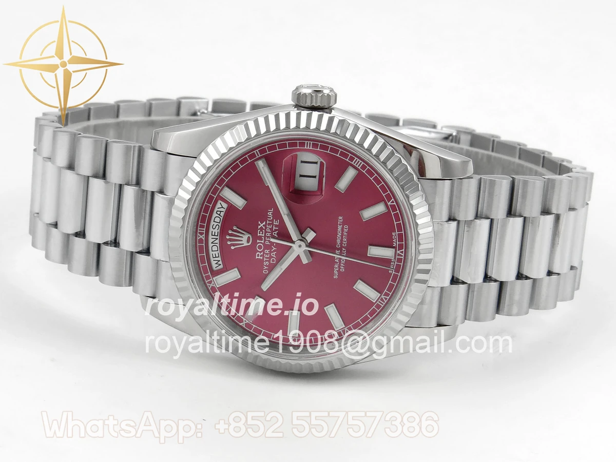Rolex Day Date 36 SS QF 904L Steel Red Stick Dial on President Bracelet VR3255 V3 - Image 8
