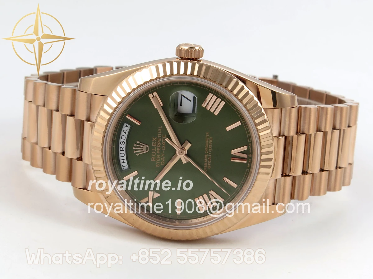 Rolex Day Date 40 RG 228235 QF Green Roman Dial on President Bracelet VR3255 V8 (190g) - Image 8