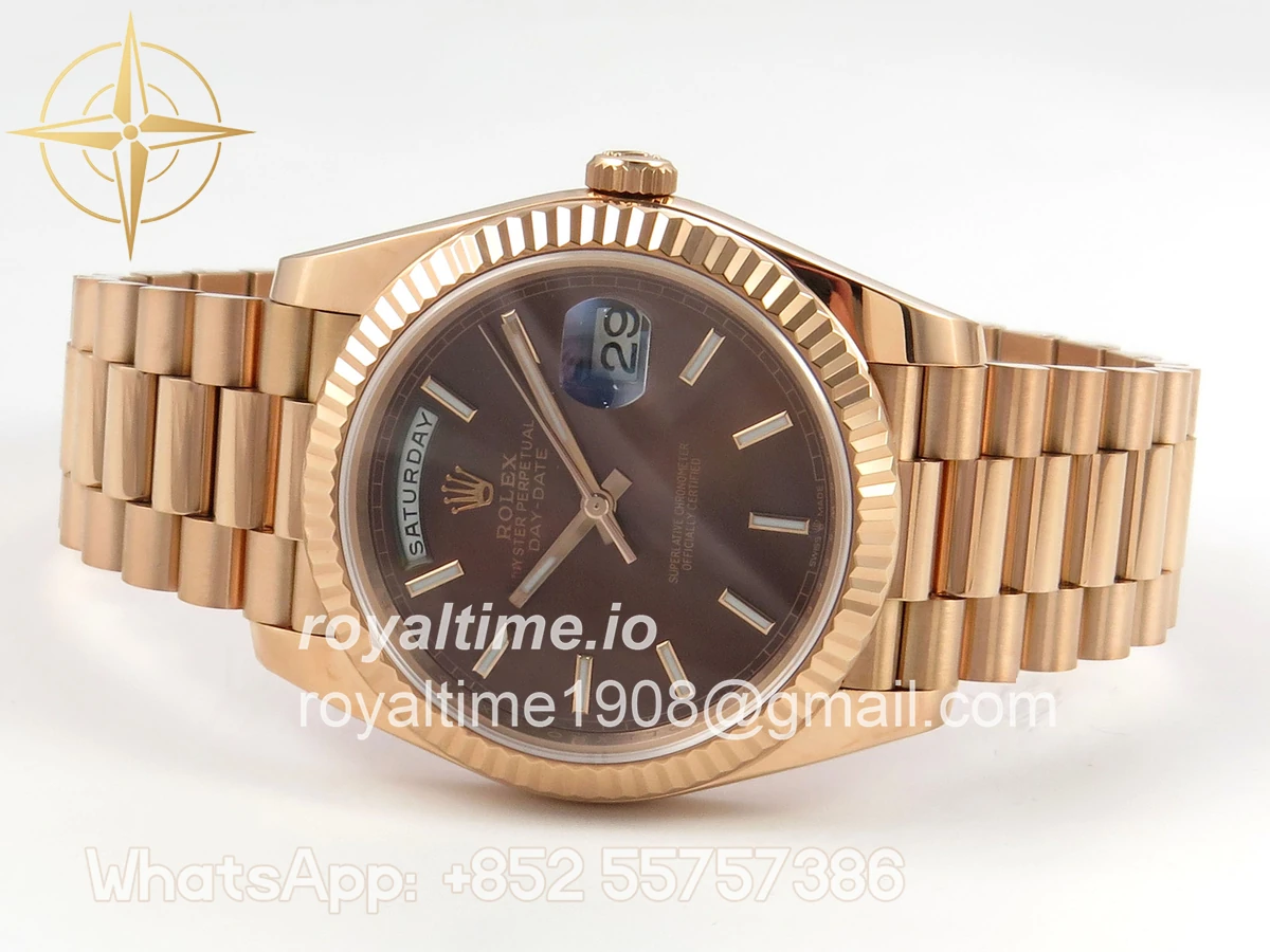 Rolex Day Date 40 RG TMF Brown Stick Dial on President Bracelet VR3255 (Weighted) 208g - Image 8