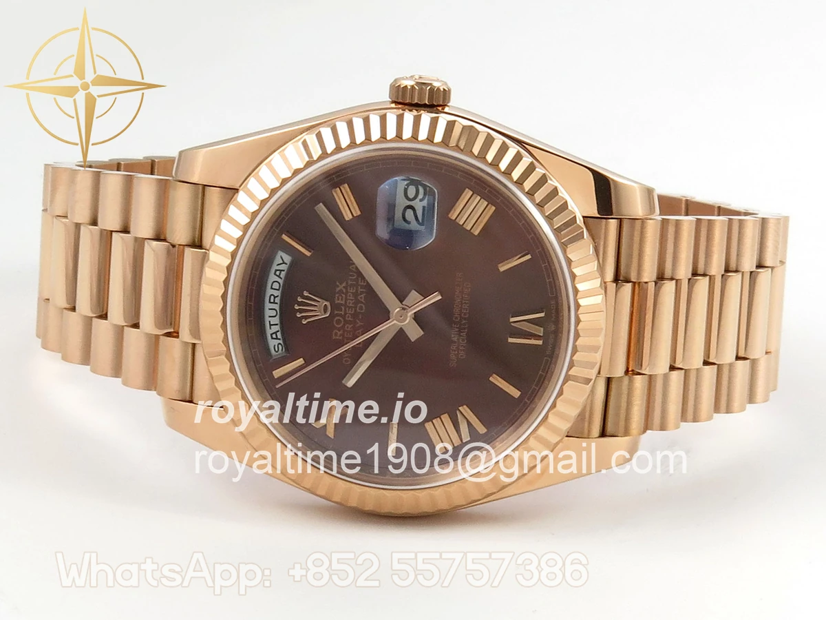 Rolex Day Date 40 RG TMF Brown Roman Dial on President Bracelet VR3255 - Image 8