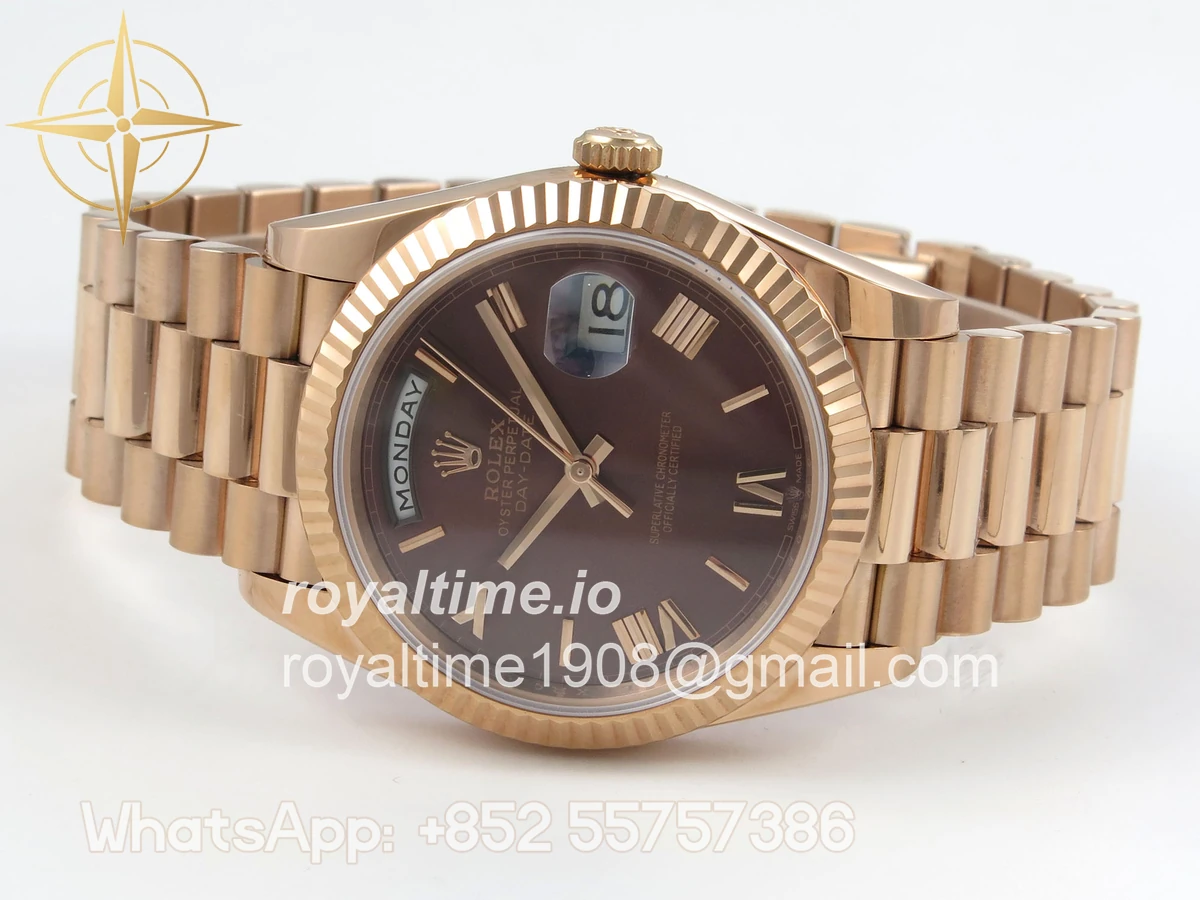 Rolex Day Date 40 RG TMF Brown Roman Dial on President Bracelet VR3255 (220g) - Image 8