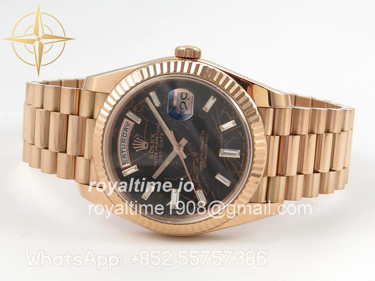 Rolex Day Date 40 RG TMF Eisenkiesel Diamonds Dial on President Bracelet VR3255 (Weighted) 208g - Image 8