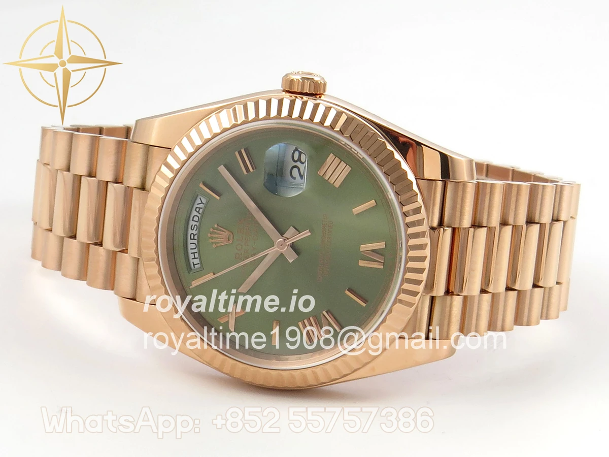Rolex Day Date 40 RG TMF Green Roman Dial on President Bracelet VR3255 (Weighted) 208g - Image 8