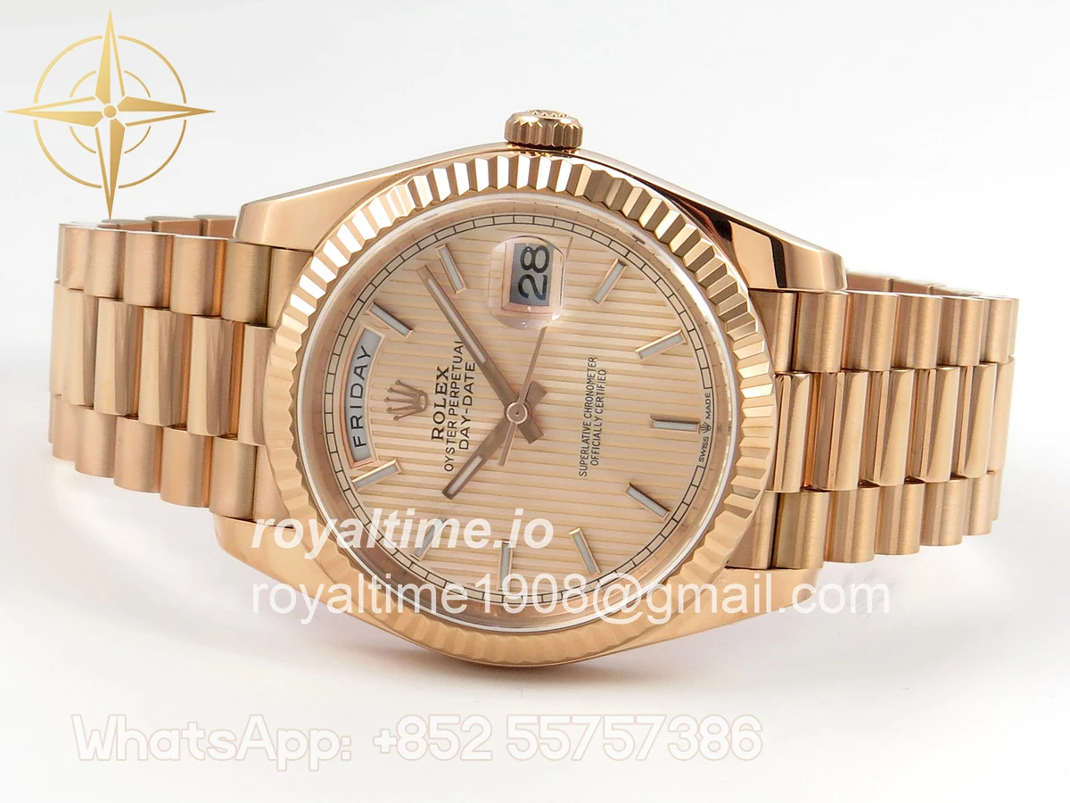 Rolex Day Date 40 RG TMF RG Textured Stick Dial on President Bracelet VR3255 (Weighted) 208g - Image 8