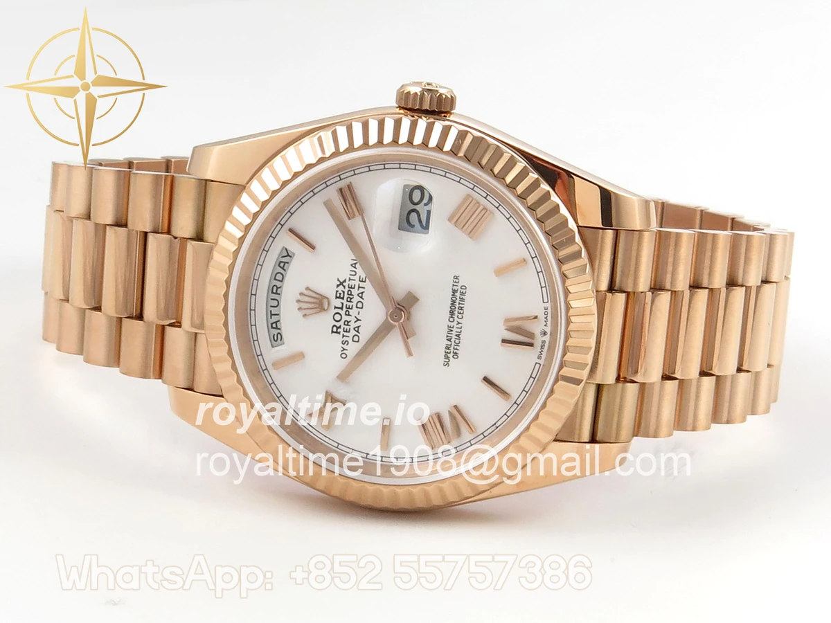 Rolex Day Date 40 RG TMF White Roman Dial on President Bracelet VR3255 (Weighted) 208g - Image 8