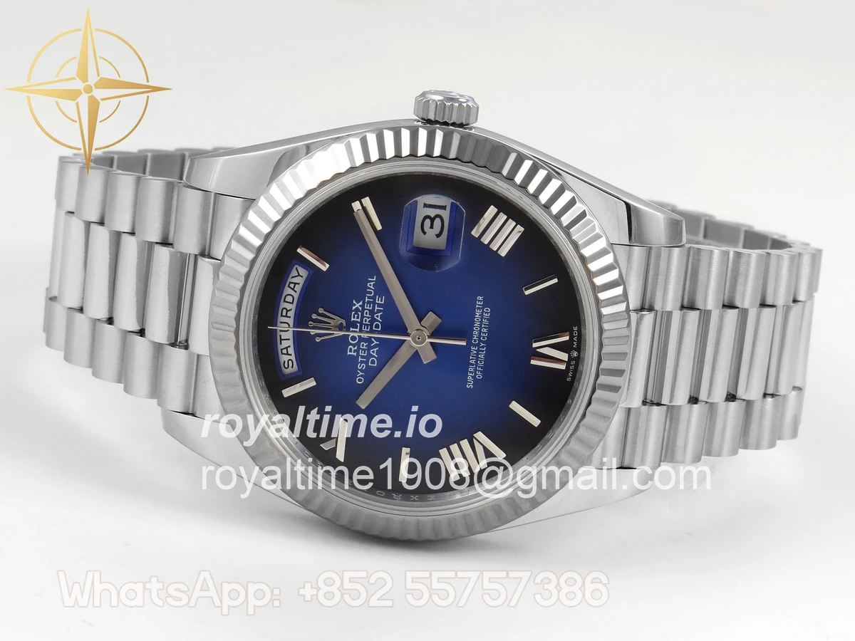 Rolex Day Date 40 SS 228239 QF Blue Ombre Roman Dial on President Bracelet A2836 V6 (200g) - Image 8