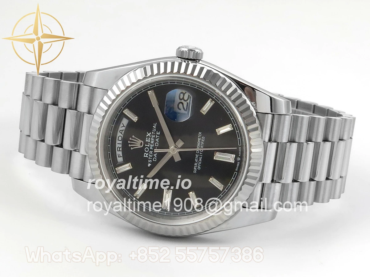 Rolex Day Date 40 SS TMF Black Crystal Dial on President Bracelet VR3255 (Weighted) 208g - Image 8