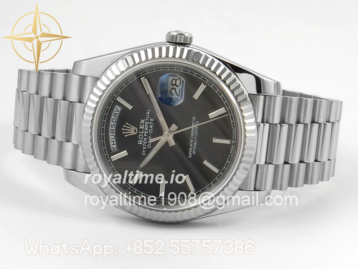 Rolex Day Date 40 SS TMF Black Stick Dial on President Bracelet VR3255 (Weighted) 208g - Image 8