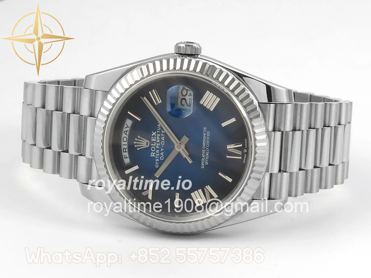 Rolex Day Date 40 SS TMF Blue Ombre Roman Dial on President Bracelet VR3255 (Weighted) 208g - Image 8