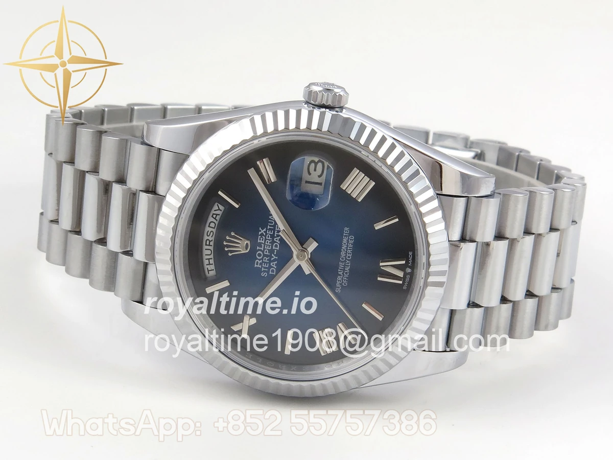 Rolex Day Date 40 SS TMF Blue Roman Dial on President Bracelet VR3255 (220g) - Image 8