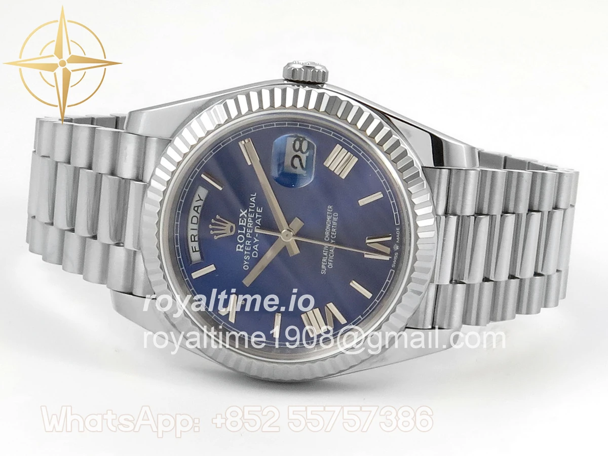 Rolex Day Date 40 SS TMF Blue Roman Dial on President Bracelet VR3255 (Weighted) 208g - Image 8