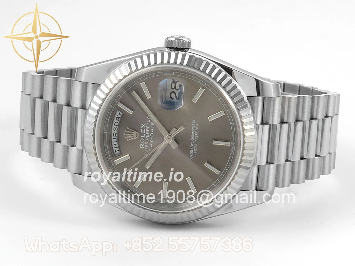 Rolex Day Date 40 SS TMF Gray Stick Dial on President Bracelet VR3255 (Weighted) 208g - Image 8