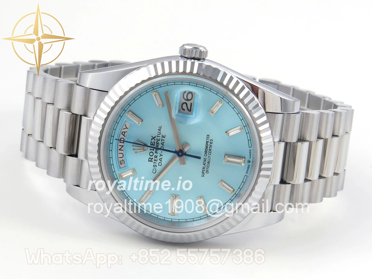 Rolex Day Date 40 SS TMF Ice Blue Crystal Dial on President Bracelet VR3255 (220g) - Image 8