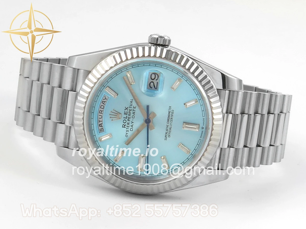 Rolex Day Date 40 SS TMF Ice Blue Crystal Dial on President Bracelet VR3255 (Weighted) 208g - Image 8