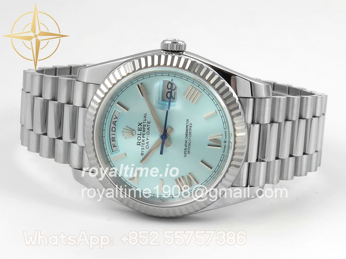 Rolex Day Date 40 SS TMF Ice Blue Roman Dial on President Bracelet VR3255 (Weighted) 208g - Image 8